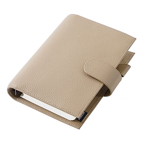 Moterm Agenda à anneaux personnelle Regular 2.0 Rings - Organisateur en cuir véritable (Cailloux-taupe,anneaux de 25mm)