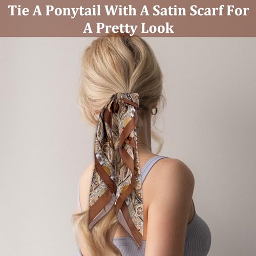 27.5" Silk Head Scarf for Women‘'s Hair, Square Hair Scarf Bandanas for Women, Satin Silk Scarfs Fashion Hair Wrap4