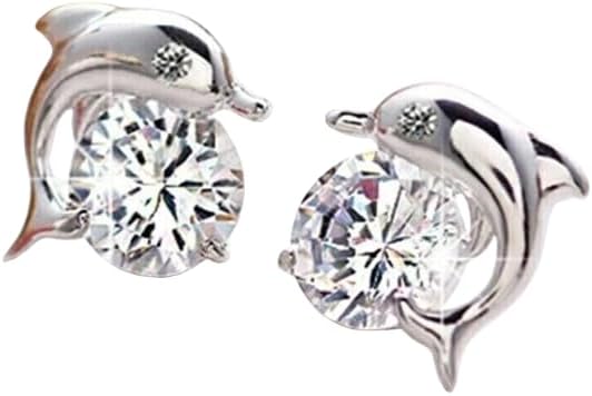 Ashu jewellers || 3Ct Round Cut Lab Created Diamond Dolphin Shape Stud Earrings 14K White Gold Plated 925 Sterling Silver For Her