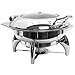 Tablecraft Stainless Steel Fuel or Induction Chafing Dish, Quick View Window, Polished Finish, Vented, Slow Closing Safety Lid, Round 4 Quart Server, Commercial Restaurant, Catering, Foodservice Use
