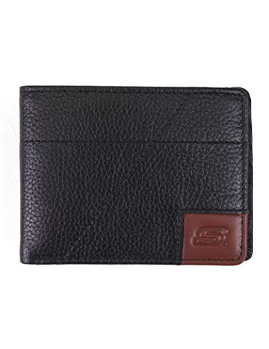 Skechers Mens Passcase RFID Leather Wallet with Flip Pocket, Black Cross Stitch, One Size