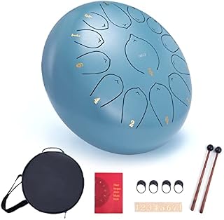 VixxNoxx Steel Tongue Drum Musical Instruments Handpan Drum 12 inch 13 Notes C Key Percussion Instrument Hand Drum Kit with Bag Music Book Mallets (Moss Blue)