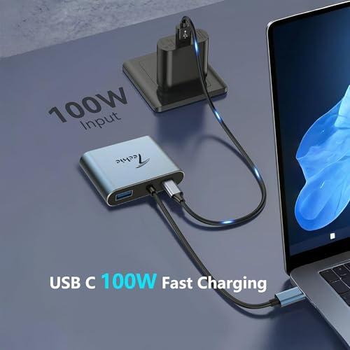 Image of Techie Type-C 4-in-1 Hub with HDMI 4K, VGA 1080P, USB 3.0 5Gbps, and 100W Power Delivery for MacBook iPad Pro Windows Laptops and Tablets (Silver)