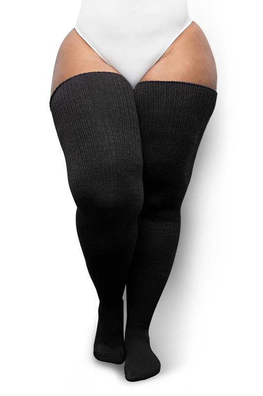Thunda Thighs Plus Size Thigh High Socks Over the Knee High Boot Stockings Leg Warmers Extra Long & Thick Socks (1 | Classic Black)