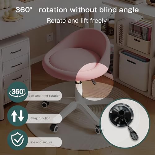 Image of Swivel Rolling Stool with Wheels, Height Adjustable PU Leather Drafting Chair, Round Seat for Salon, Spa, Tattoo, Office, Home Use Pink Set of 1