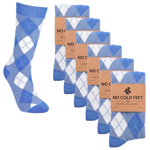 Fun Blue Colorful Novelty Socks for Men for Dress Casual Formal Groomsmen Wedding, 6 Pack