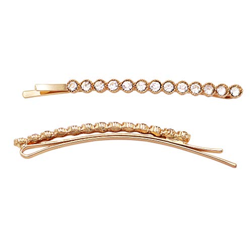 Rosemarie Collections Women's Crystal Hair Clip Rhinestone Bobby Pins Hair Accessories Round Long Length (Gold Tone)