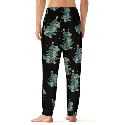 Dinosaur Christmas Tree Stars Breathable Mens Pajama Pants Lounge Sleep PJ Bottoms Sleepwear Jogger Pockets2