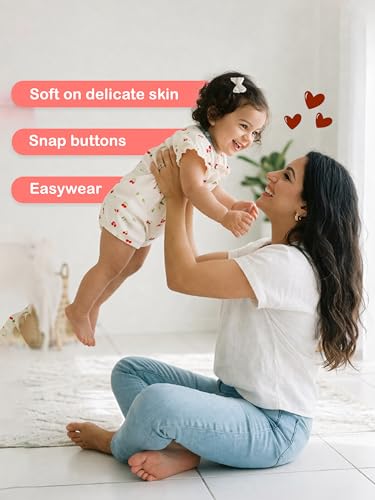 Image of Kidbea Organic Cotton Baby Romper for Infant Girls Front Button Half Sleeve Jumpsuit | Cute Printed Newborn Baby Girl Daily Comfort Wear