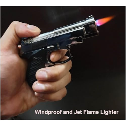 Image of Mini Beretta Pistol Shape Windproof Jet Flame Refillable Refillable Without Gas Small Pistol /Gun Shaped Heavy Metal Pocket Lighter Pocket Lighter (Silver)