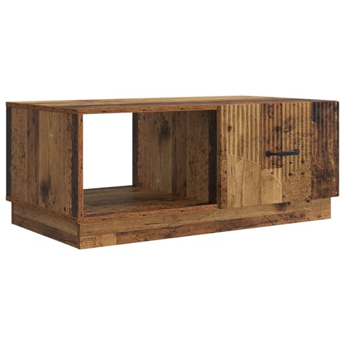 Table basse bois vieilli avec 2 grands compartiments de rangement et poignées robustes
