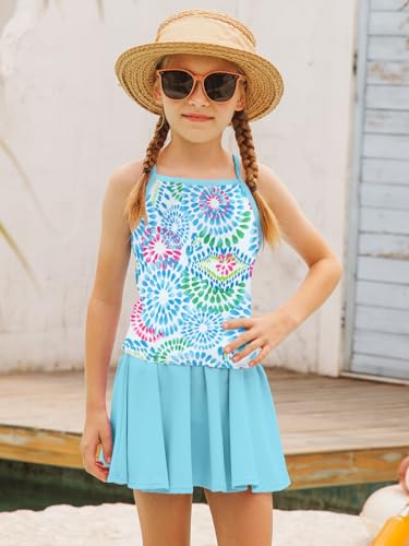 Image of Girls Tankini Swimsuit Mermaid Bathing Suits Criss-Cross Strap Adjustable Summer Beach Two Piece Swimwear Size 4-12