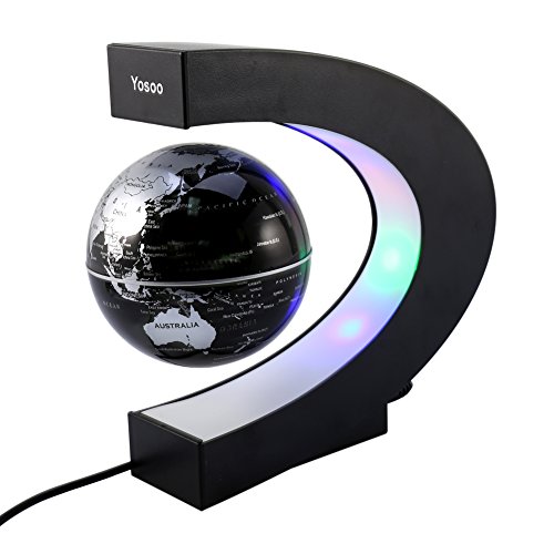 Globe flottant C Forme Levitation Rotating magnétique Carte du monde coloré lampe LED cadeau décoration, Globe flottant avec des lumières LED pour Décorations Maison et le Bureau(EU)