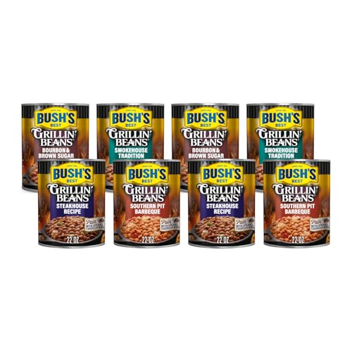 Bush’s Best Grillin’ Beans Variety Pack, Seasoned Bbq Beans For Cookouts, Burgers, Hot Dogs And Easy Side Dishes, Bourbon Brown Sugar, Smokehouse, Steakhouse And Southern Pit Barbecue, 22 Ounce (Variety Pack)