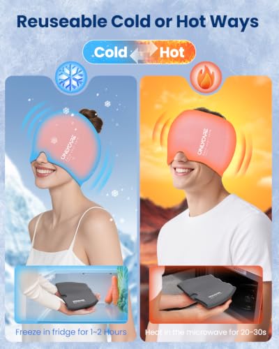 Image of ONLYCARE 2 Pack Migraine Relief Cap, Headache Relief Cap with Odorless Reusable Gel Head Wrap, Soothing Face Ice Pack Mask Products with Hot & Cold Therapy for Tension, Stress, Hangover & Puffy Eyes