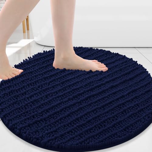Image of Arotive Round Bathroom Rugs 24x24, Extra Soft Thick Absorbent Shaggy Chenille Bath Rugs, Machine Wash Dry, Bath Mats for Bathroom Floor, Tub and Shower, Home Decor Accessories, Navy