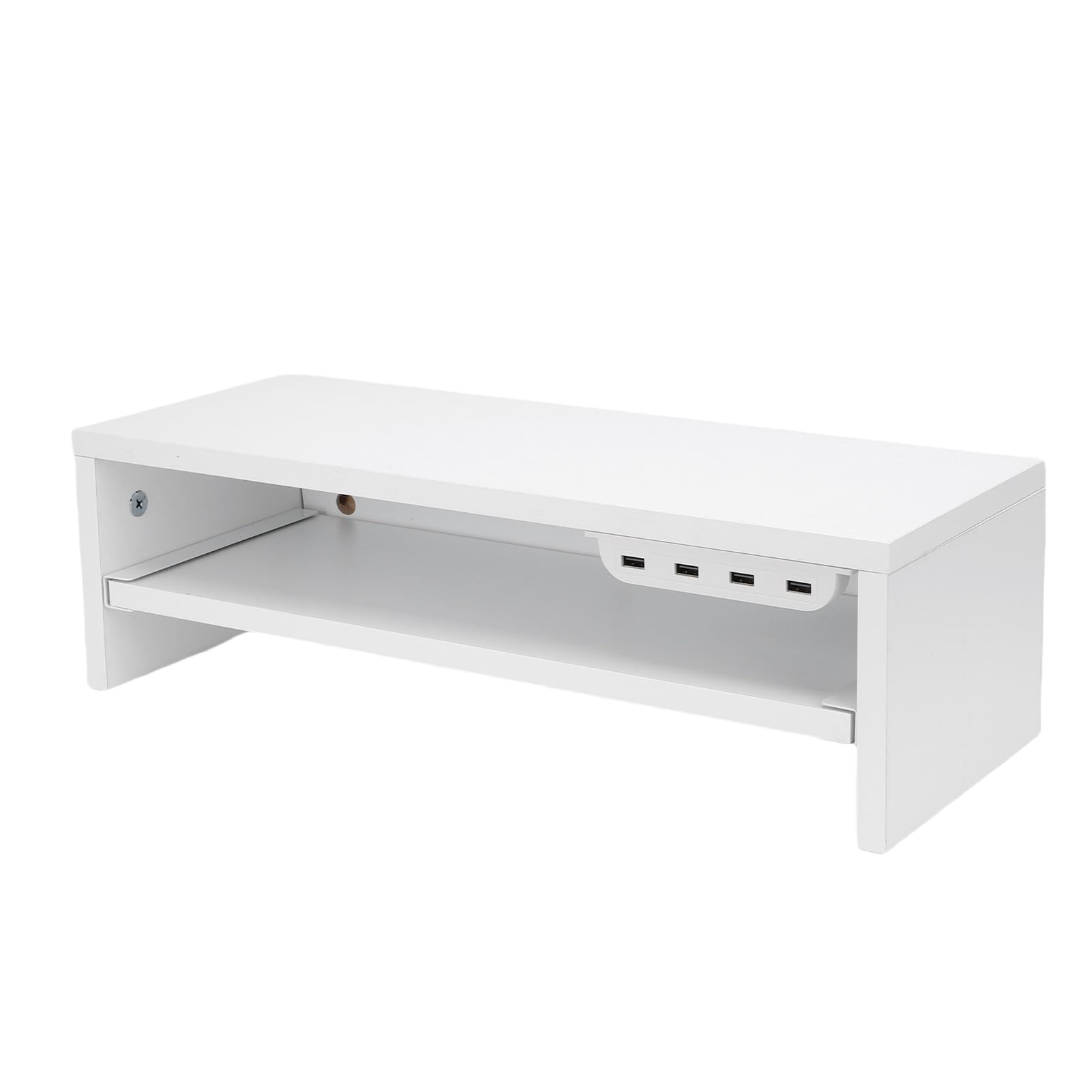 Fdit Supporto per Monitor da Scrivania con Cassetto, Rialzo Display (crema) | Struttura in Legno, 2 Prese CA e 3 USB, Portata 200 Lb, Ideale per Casa e Ufficio