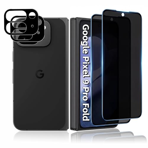 MUCDE 2+2 Pack For Google Pixel 9 Pro Fold Privacy Tempered Glass Front Screen Protector Scratch Resistant Anti-Spy Accessories 2 Privacy Screen + 2 Camera Lens Protector