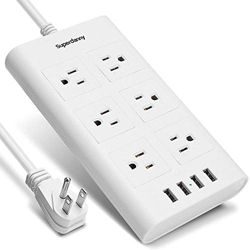 SUPERDANNY 9.8ft 15A Surge Protector Power Strip 14AWG Extension Cord with USB 6 Outlet Chargin…