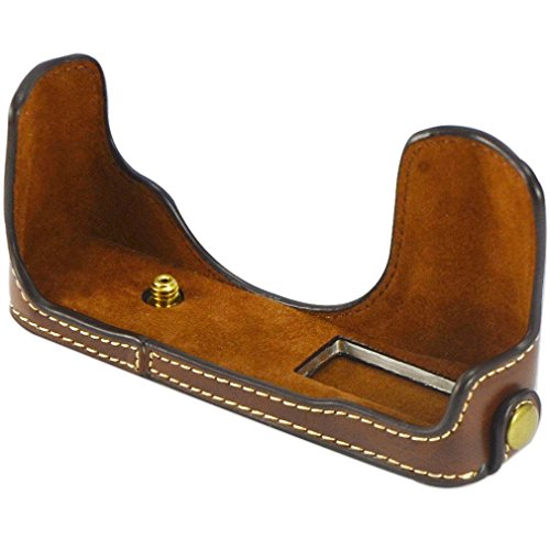 First2Savvv Xjpt-X20-D10 Dark Brown Leather Half Camera Case Bag Cover Base For Fuji Fujifilm Finepix X20.X10 + Dark Brown Camera Strap #TOP2