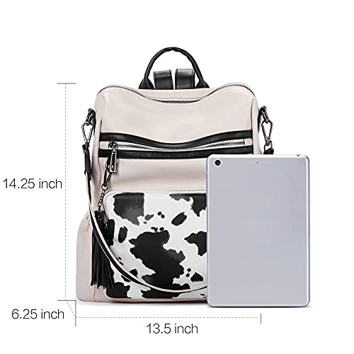 Image of CLUCI Backpack Purse for Women Fashion Leather Designer Travel Large Ladies Shoulder Bags with Tassel, Off-white Milk Pattern, Large,