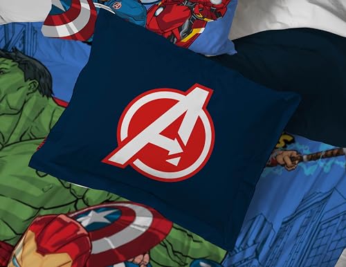 Image of Jay Franco Kids Bed Set, Blue, Avengers, 7 Piece Queen | Cozy Soft Bedding for Stylish Room Decor with Comforter, Sheets & Pillow Covers