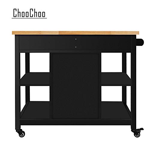 ChooChoo Kitchen Islands on Wheels with Wood Top, Utility Wood Movable Kitchen Cart with Storage and Drawers, Black - Thumbnail 7