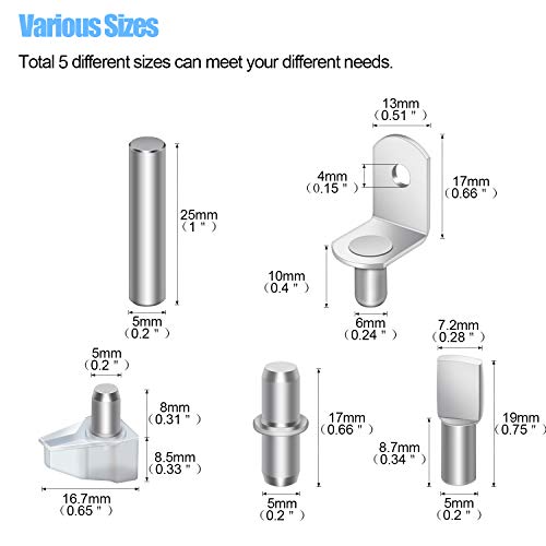 DYWISHKEY 5 Styles Shelf Pins Kit, Nickel Plated Shelf Bracket Pegs