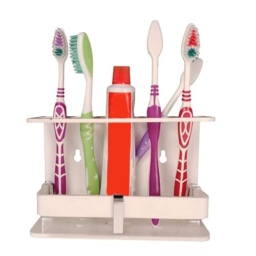 Image of Wall Mounted self Adhesive Acrylic Tooth Brush /Toothpaste Holder /Stand /Tumbler /Toothpaste for Bathroom Stand Organizer Rack for Home (Acrylic Stand) (Bih White)