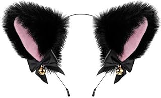Cat Ears Hair Band Cosplay Cat Ears Hair Accessories Cat Ear Headband with Bells Hair Accessories for Women Girls Daily Decoration and Party (Black with Pink)