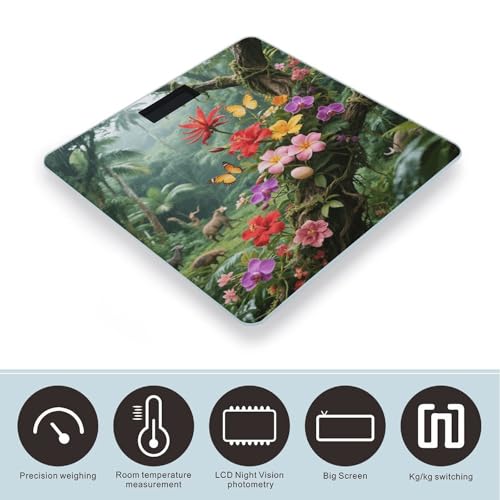 Báscula digital de baño con diseño floral y vidrio templado miniatura 3