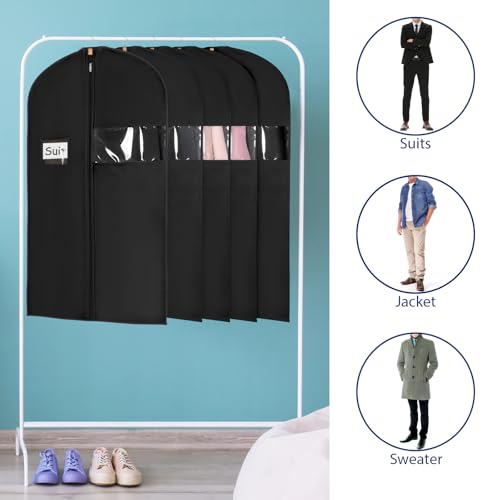Syeeiex 40\" Suit Bag, Set of 8 Garment Bags for Hanging Clothes, Suit Bags for Closet Storage, Suit Cover Bags, Garment Bags for Suits, T-shirts, Jackets, Coats, Business Wear (Black) - Thumbnail 3