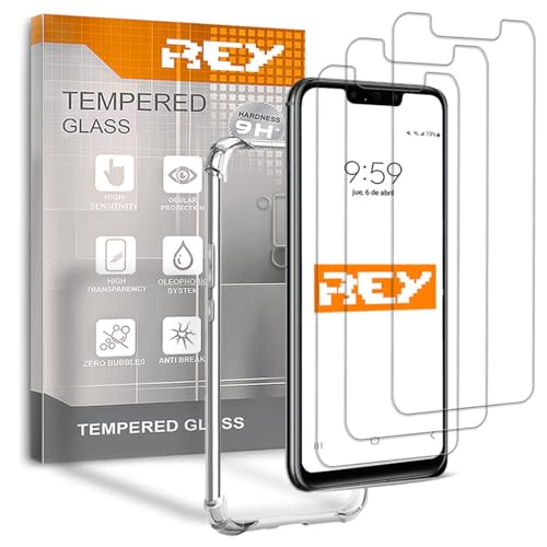REY Pack 3X Pellicola salvaschermo e Cover Anti-Shock per Huawei Mate 20 Lite, Vetro temperato e Silicone TPU ad Alta Resistenza