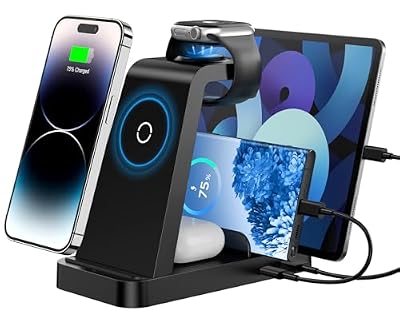 Wireless Charger for iPhone - 5 in 1 Charging Station for Multiple Devices Apple: Fast Wireless Charging Stand Dock for iPhone 17 16e 16 15 14 13 12 Pro Max Apple Watch Airpods