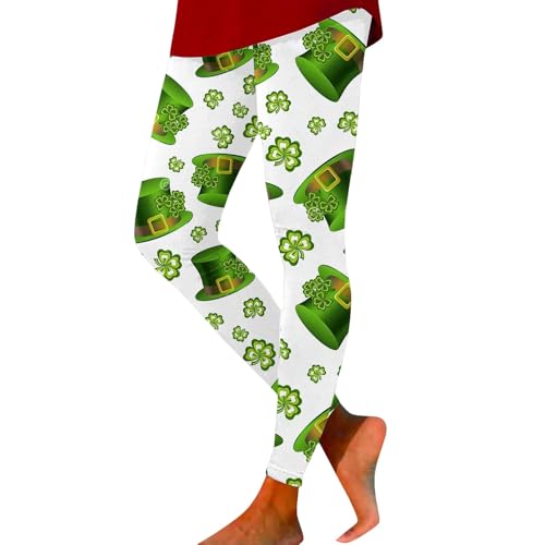 Leggings de San Patricio con cintura alta moldeadora y estampado verde de trébol de la suerte