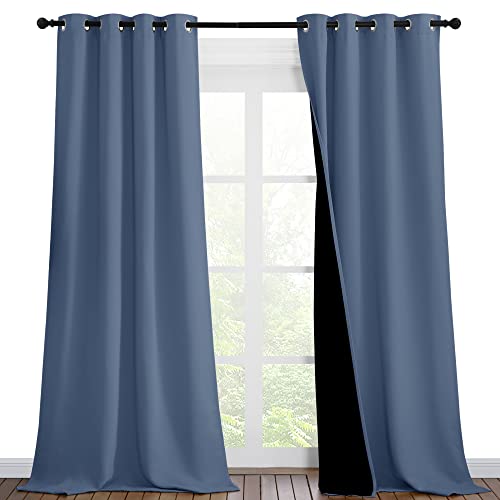 Image of NICETOWN Insulated 100% Blackout Curtains, Noise Reducing Performance Drapes with Black Lining, Full Light Blocking Draperies for Overnight Shift Worker (Stone Blue, 1 Pair, 46 inches x 90 inches)