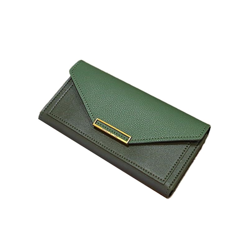 Womens Wallet Elegant Long Slim Card Holder Case Minimalist Coin Purse Thin Zip Clutch Wallets (Green)2
