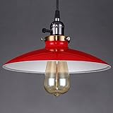 Lámpara colgante de techo, estilo vintage, retro e industrial, con pantalla de metal, rojo y blanco