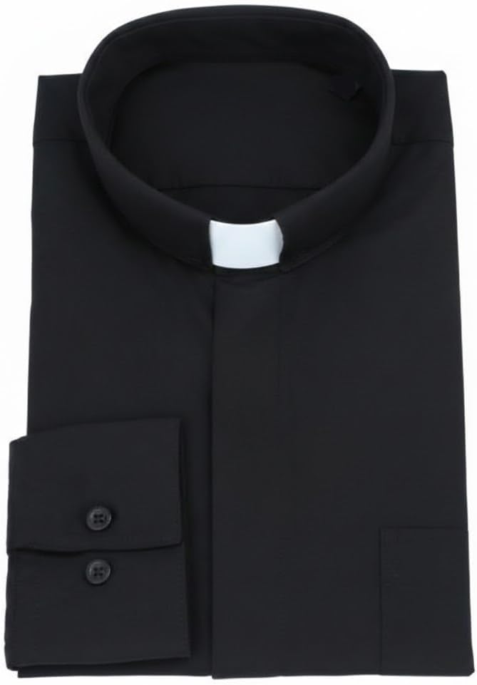 Men's Long Sleeve Standard Cuff Tab Collar Clergy Shirt (Black)