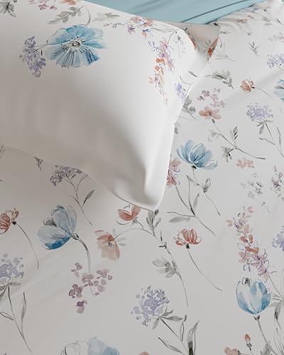 Image of DDECOR Live Beautiful 100% Cotton 145TC Floral King Bedsheet with 2 Pillow Covers | Rotary Printed Breathable Fabric | 224 CM X 254 CM | Luxury Bedding for Home | Cresta Collection |Topaz Turquoise