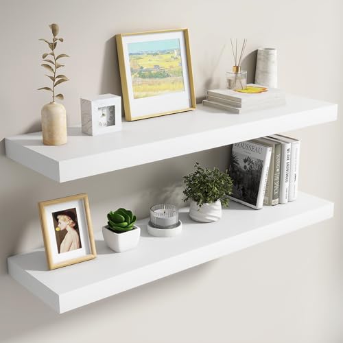 Image of Dreamland 40 Inch White Floating Shelves for Wall,8 Inch Deep Floating Shelves,40 inch W x 8 inch D Wall Shelves for Bedroom,Living Room, Kitchen,Bathroom,Set of 2
