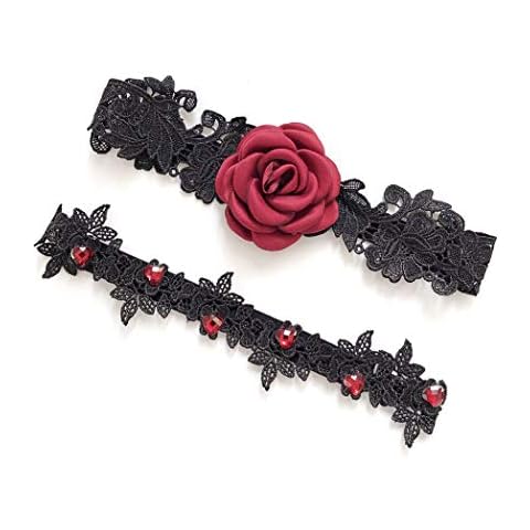 Women Wedding Bridal Garter Set with Wine Red Flower Cover