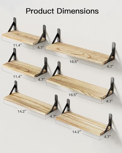 Image of AMADA HOMEFURNISHING Wall Shelves Set of 6, Rustic Farmhouse Style, Wood Floating Shelves for Wall Decor, Bathroom & Bedroom Storage, Living Room Book Shelves, 6pcs