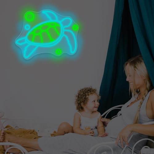 Image of Ocean Turtle Neon Sign, Cute Turtle LED Sign, 16.5 inchx13 inch, Green, Acrylic, Wall Mount, Modern, Animal, Portrait