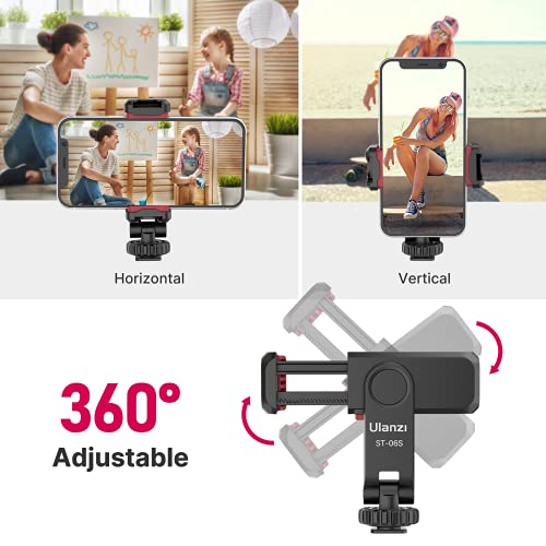 ULANZI ST-06S Phone Tripod Mount, Universal Smartphone Mount Adapter with 2 Cold Shoe, 360° Rotates Adjustable Cell Phone Clip Clamp Holder, Compatible with iPhone 17/16/15, Samsung Galaxy Cell Phones by ULANZI - Image 2
