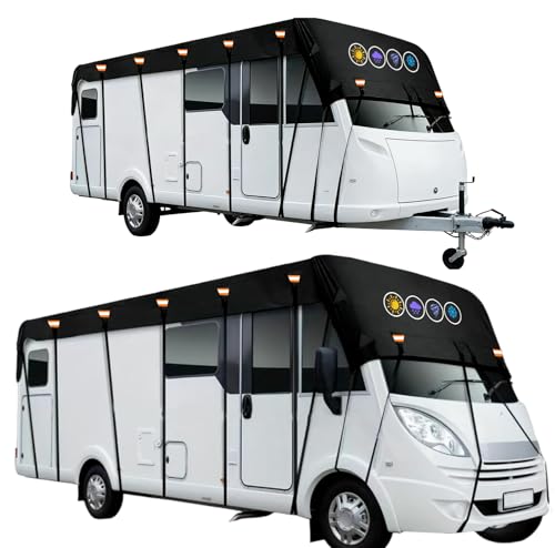 Hicover 600D Wohnwagen Abdeckung Motorhome Tarpaulin Heavy Duty Caravan Tarpaulin for Motorhome Caravan Cover Protects Against Dust and Moisture Wohnmobil Abdeckplane Wohnmobil Dachabdeckung 7.5x3m