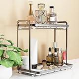 Counter Organizer - 2-Tier Aluminum & Marble Tray for Kitchen, Bathroom, Vanity | Rustproof, Waterproof, Fingerprint Proof Finish