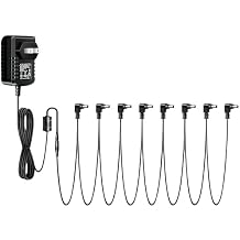 Guitar Pedal Power Supply AC Wall Charger Adapter 9V DC 1A 1000mA Tip Negative 8 Way Daisy Chain Pedal Cables for Most Guitar Effect Pedals
