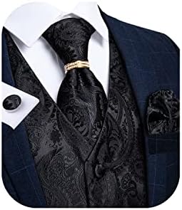 DiBanGu Black Vest and Tie Set for Men Suit Vest Paisley Formal Business Dress Vest Wedding Waistcoat