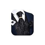 DiBanGu Black Vest and Tie Set for Men Suit Vest Paisley Formal Business Dress Vest Wedding Waistcoa